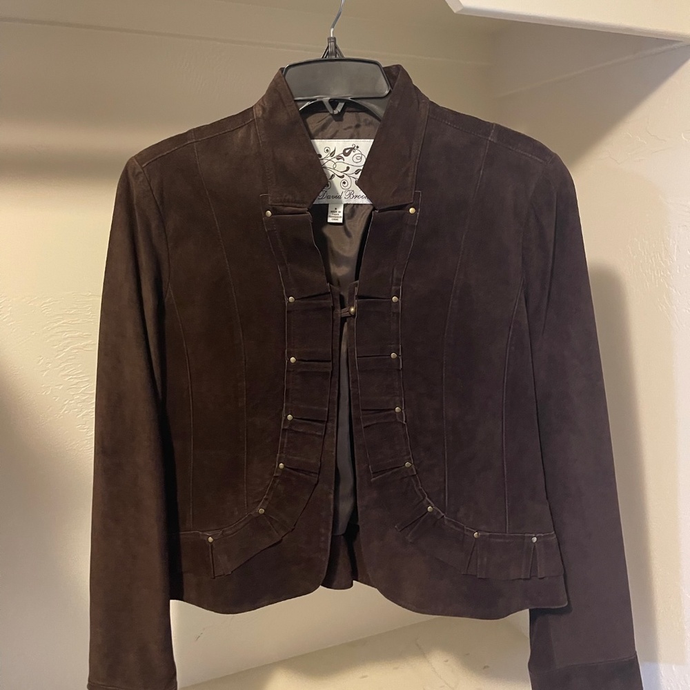 Beautiful Vintage Brown Studded Ruffled Suede Jacket